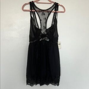 Anthropologie Sheer Black Lace Chemise